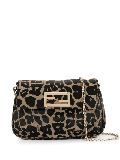 Pre-owned Fendi Leopard Pattern Crossbody Bag In Brown