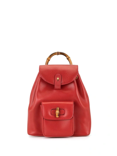 Pre-owned Gucci 2000s Bamboo Line Backpack In Red