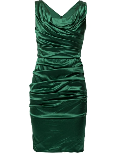 Pre-owned Dolce & Gabbana Sleeveless Gathered Silk Dress In Green