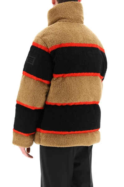 Shop Burberry Color Block Fleece Down Jacket In Brown,black,red