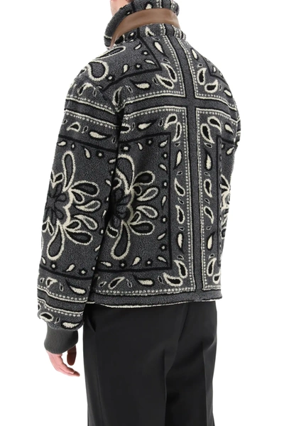 Shop Amiri Sherpa Fleece Jacket With Bandana Print In Grey/white/black