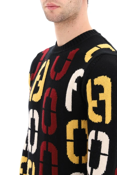 Shop Fendi Code Sweater In Black,yellow,white