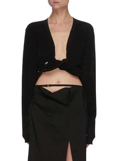 Shop Jacquemus 'le Gilet Noue' Front Tie Crop Knit Top In Black