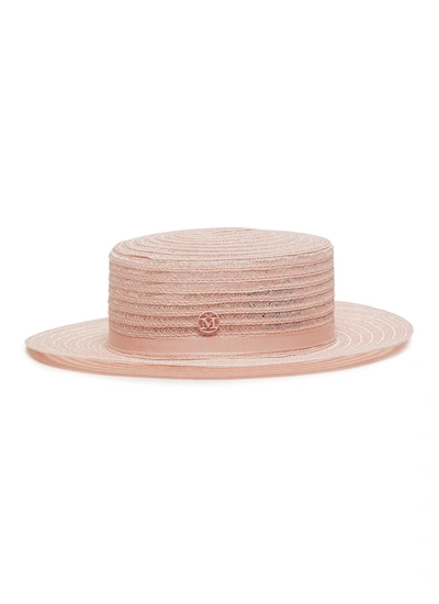 Shop Maison Michel 'kiki' Flat Top Raffia Hat In Pink