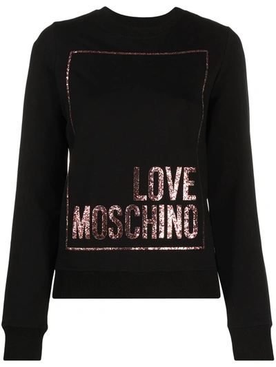 Shop Love Moschino Glitter-logo Sweatshirt In Black