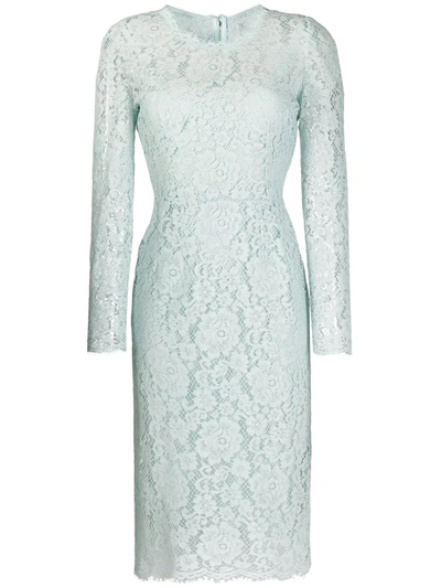 Shop Dolce & Gabbana Long-sleeve Lace Dress In Blue