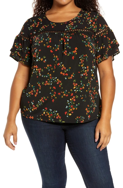 Shop Cece By Cynthia Steffe Short Sleeve Mix Media Top In Rich Black