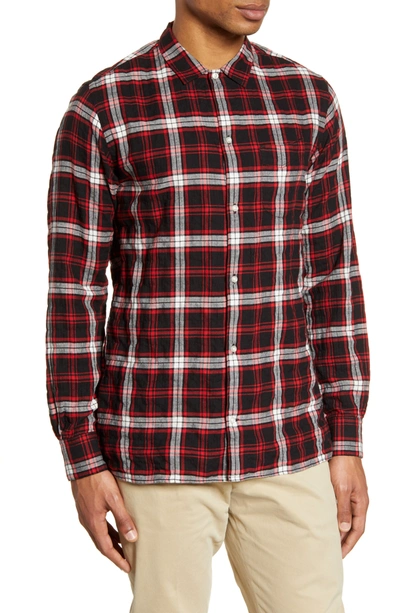 Shop Officine Generale Plaid Button-up Flannel Shirt In Red Black