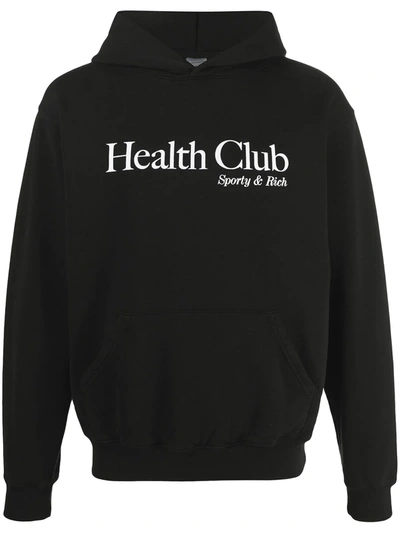 Shop Sporty And Rich Health Club-print Cotton Hoodie In Black