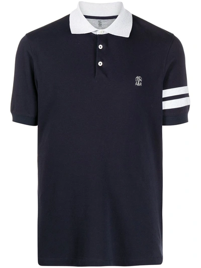 Shop Brunello Cucinelli Logo-embroidered Cotton Polo Shirt In Blue
