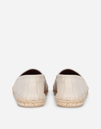 Shop Dolce & Gabbana Canvas Espadrilles With Coat Of Arms Embroidery In Beige