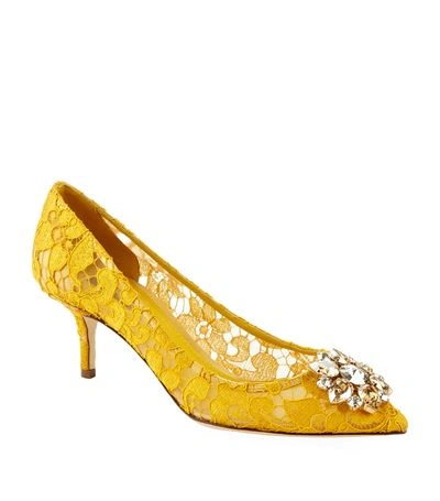 Shop Dolce & Gabbana Rosa Embellished Lace Pump In Yellow