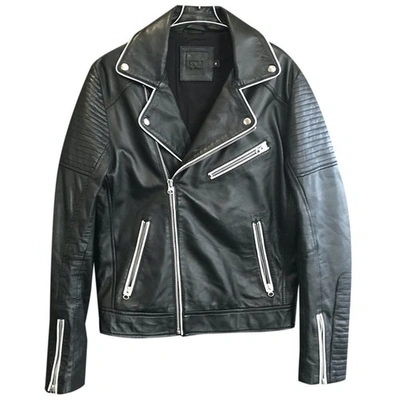 Pre-owned Asos Design Leather Jacket In Black