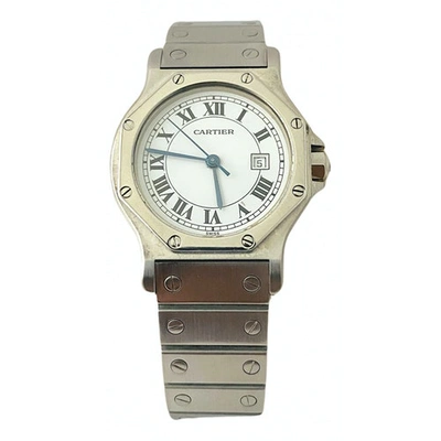 Pre-owned Cartier Santos Ronde White Steel Watch