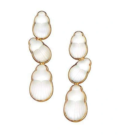 Shop Lito Bianca Mother Of Pearl Scarab Drop Earrings In Ylwgold