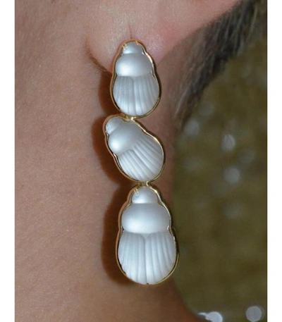 Shop Lito Bianca Mother Of Pearl Scarab Drop Earrings In Ylwgold