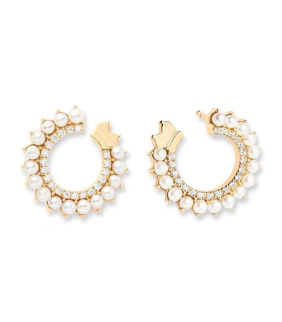 Shop Nouvel Heritage Pearl And Diamond Vendome Earrings In Ylwgold