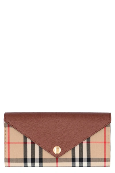 Shop Burberry Checked Fabric Wallet In Beige