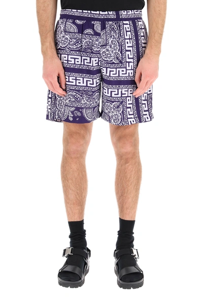 Aries Purple Bandana Print Bermuda Shorts In Blue (blue)