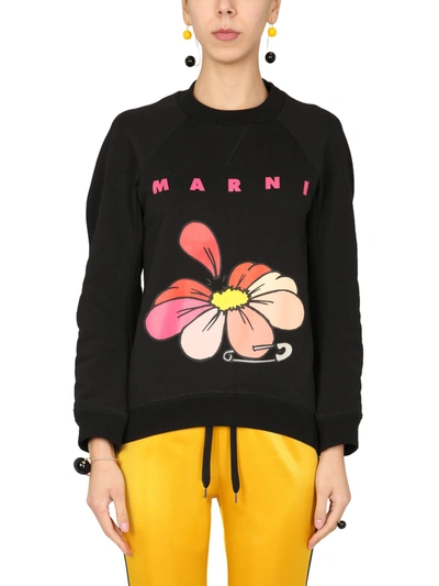 Shop Marni Sweatshirt With Flower Print In Nero