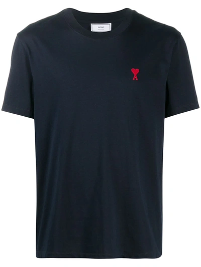 Shop Ami Alexandre Mattiussi Logo-embroidered Short-sleeve T-shirt In Blue