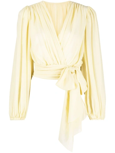 Shop Dolce & Gabbana Cropped Wrap-front Blouse In Yellow
