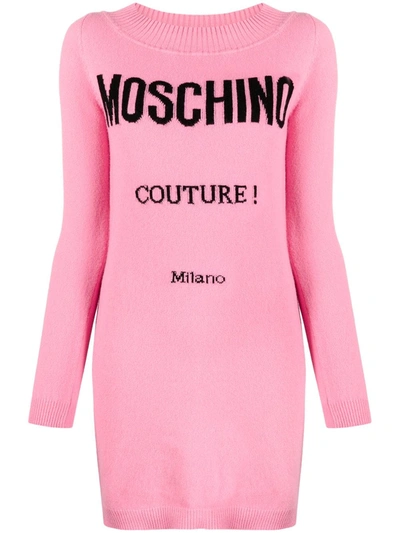 Shop Moschino Logo Couture Knitted Dress In Pink