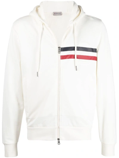Shop Moncler Striped Detail Logo Hoodie In White