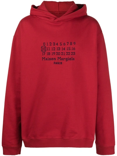 Shop Maison Margiela Embroidered Logo Hoodie In Red
