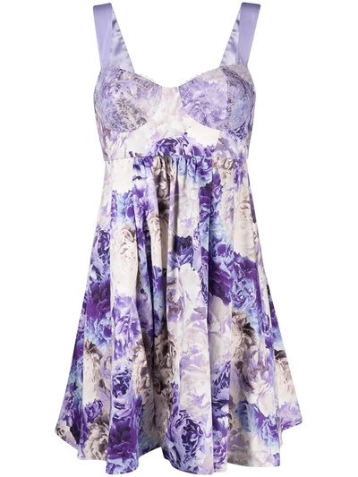 Shop Elisabetta Franchi Floral Bodice-detail Dress In Purple