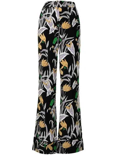 Shop Diane Von Furstenberg Federica Botanical-print Palazzo Trousers In Black