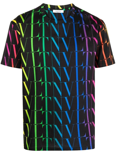 Shop Valentino Vltn Rainbow-logo Print T-shirt In Black