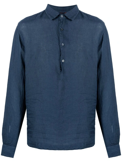 Shop Barena Venezia Henley Linen Shirt In Blue
