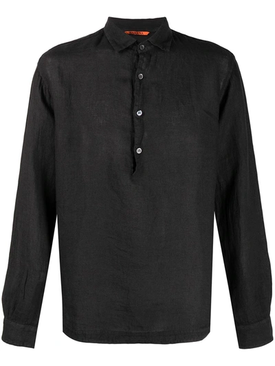 Shop Barena Venezia Henley Linen Shirt In Black