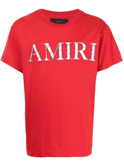 Shop Amiri Bandana Logo-print Cotton T-shirt In Red