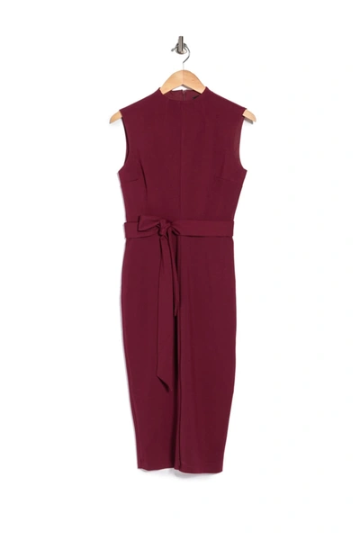 Shop Alexia Admor Mock Neck Belted Sheath Dress In Red Maple