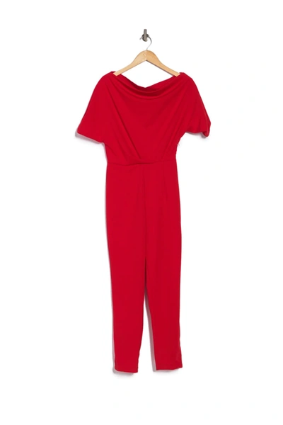 Shop Alexia Admor Draped One-shoulder Jumpsuit In Red