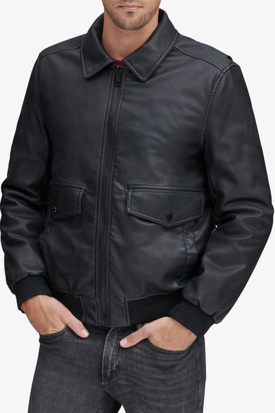 Shop Andrew Marc Westerly Faux Leather Bomber Jacket In Black