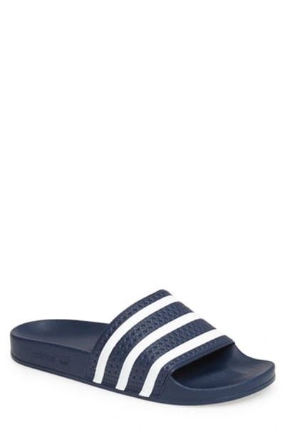 Shop Adidas Originals Adilette Soccer Slide Sandal In Adiblu/wht