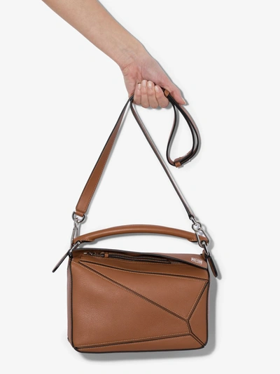 Shop Loewe Puzzle Small Leather Handbag In Brown