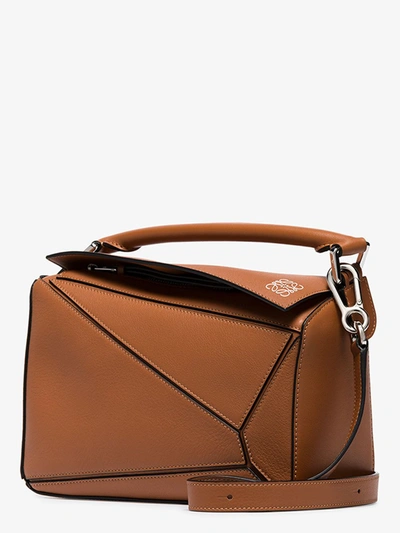 Shop Loewe Puzzle Small Leather Handbag In Brown