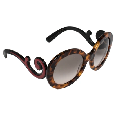 Pre-owned Prada Blonde Havana & Red/ Grey Gradient Spr 08t Minimal Baroque Round Sunglasses