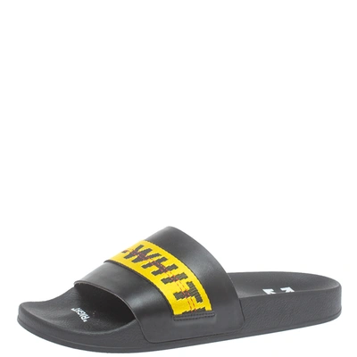 Pre-owned Off-white Off White Black/yellow Leather And Canvas Slide Sandals Size 44