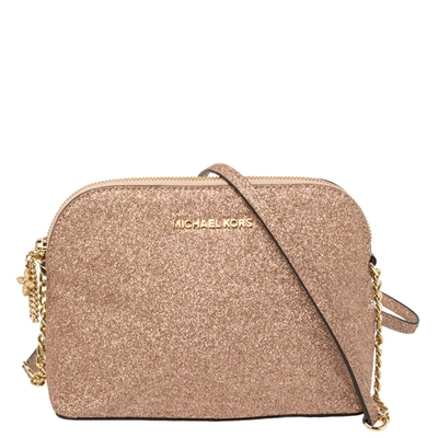 Pre-owned Michael Michael Kors Rose Gold Glitter Medium Cindy Dome  Crossbody Bag | ModeSens