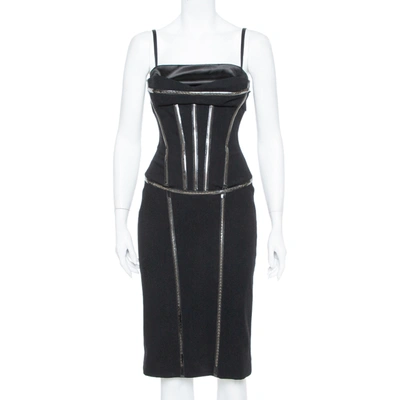 Pre-owned Dolce & Gabbana Black Corset Detail Wool Midi Dress S