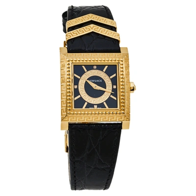 Pre-owned Versace Black Yellow Gold Plates Stainless Steel Diamond Vd25 Vqf020015 Women's Wristwatch 30 Mm