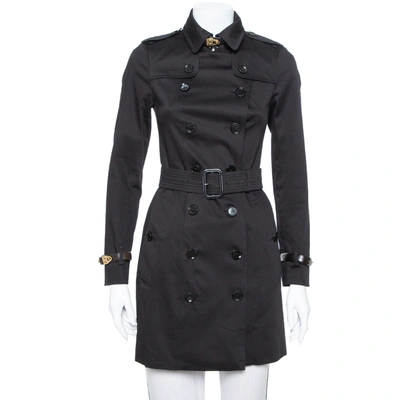 Pre-owned Burberry Black Cotton Paneled Belted Mid Length Coat Xs