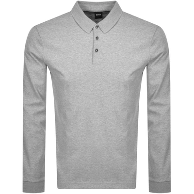 Shop Boss Business Boss Pado 11 Long Sleeved Polo T Shirt Grey