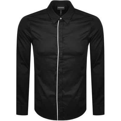 Shop Armani Collezioni Emporio Armani Regular Fit Long Sleeved Shirt Blac In Black