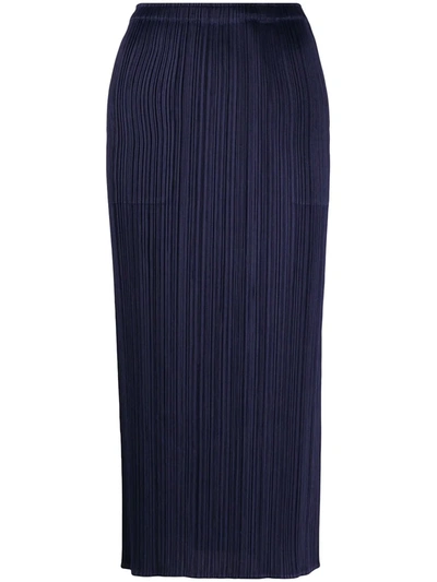Shop Issey Miyake Technical Pleated Pencil Skirt In Blue